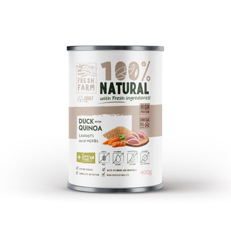 Fresh Farm Fresh Farm Coarse Conserva Hrana Umeda Pate cu Rata, Quinoa si Morcovi 400 Gr