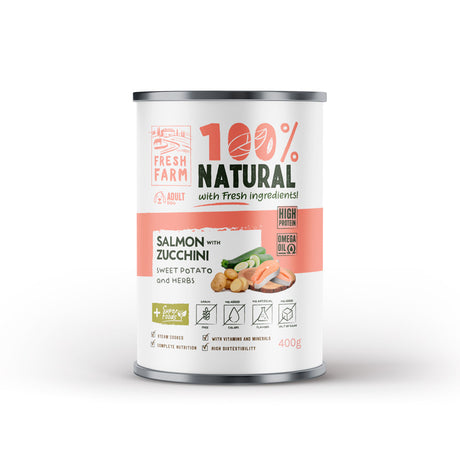Fresh Farm Coarse Conserva Pate cu Somon, Dovlecel, Cartofi Dulci si Ierburi 400 Gr