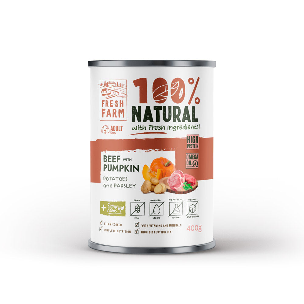 Fresh Farm Fresh Farm Coarse Conserva Hrana Umeda Pate cu Vita, Dovleac si Cartofi 400 Gr