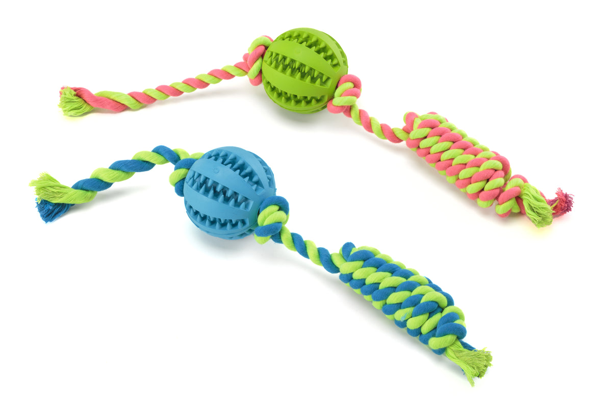 Leopet Dog Rubber Ball Rope Assorted Colours 7 Cm
