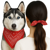 Leopet Twinlook Set Bandana cu Elastic de Par Asortat Red