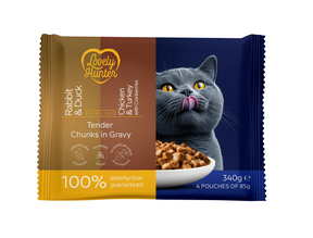 Lovely Hunter Hrana Umeda cu Iepure-Rata si Pui-Curcan 4x85 Gr