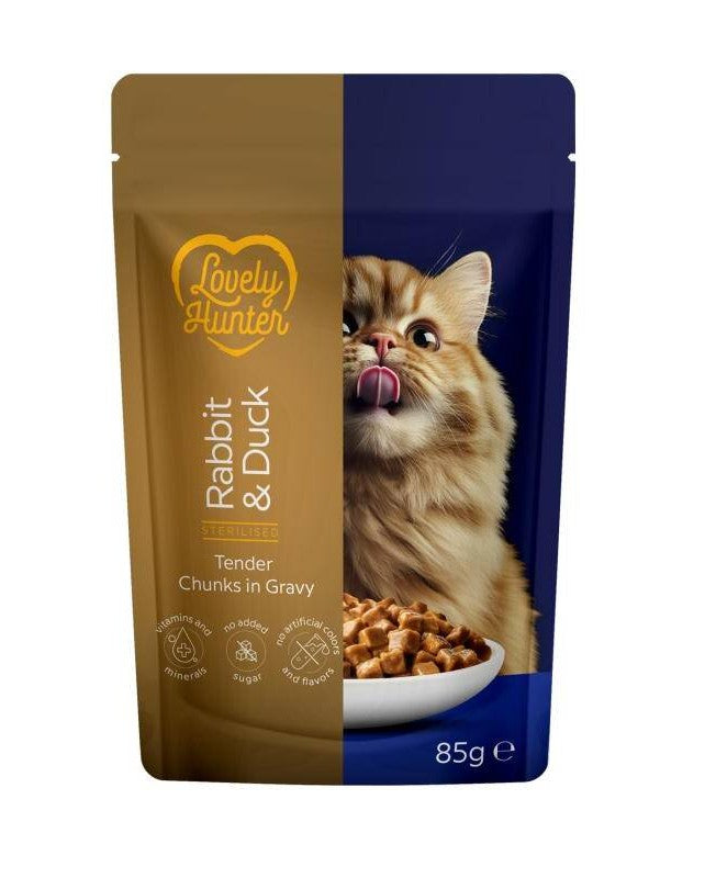 Lovely Hunter Hrana Umeda cu Iepure si Rata pentru Pisici Sterilizate 85 Gr