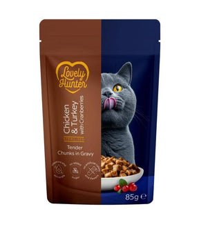 Lovely Hunter Hrana Umeda cu Pui, Curcan si Merisoare pentru Pisici Sterilizate 85 Gr