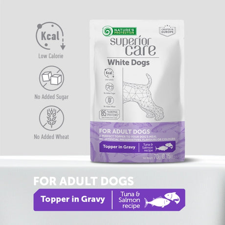Nature's Protection Superior Care Superior Care White Dogs Topper Pentru Caini Adulti cu Ton si Somon in Sos 70g - imagine 3