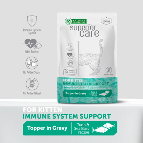 Nature's Protection Superior Care Superior Care Kitten Topper Pentru Sustinerea Sistemului Imunitar cu Ton si Biban 70 Gr - imagine 3