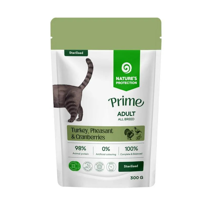 Nature's Protection Prime Sterilised Cat cu Curcan, Fazan si Merisoare 85 Gr
