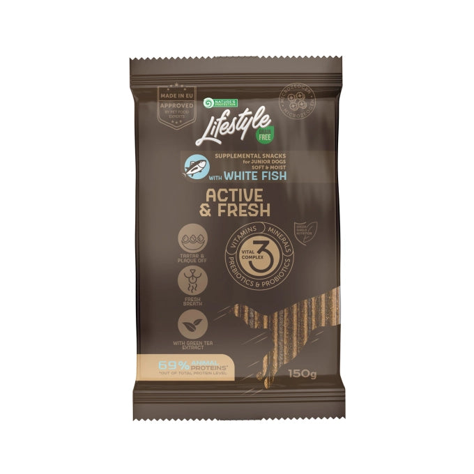 Nature's Protection Lifestyle Natures Protection Lifestyle Snack Grain Free Active&Fresh pentru Catei Juniori cu Peste Alb - imagine 1