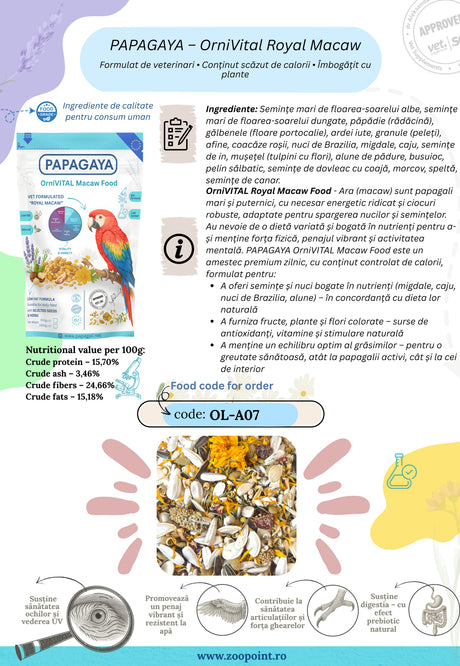 Papagaya OrniVital Royal Macaw Hrana Hipocalorica pentru Papagali Ara