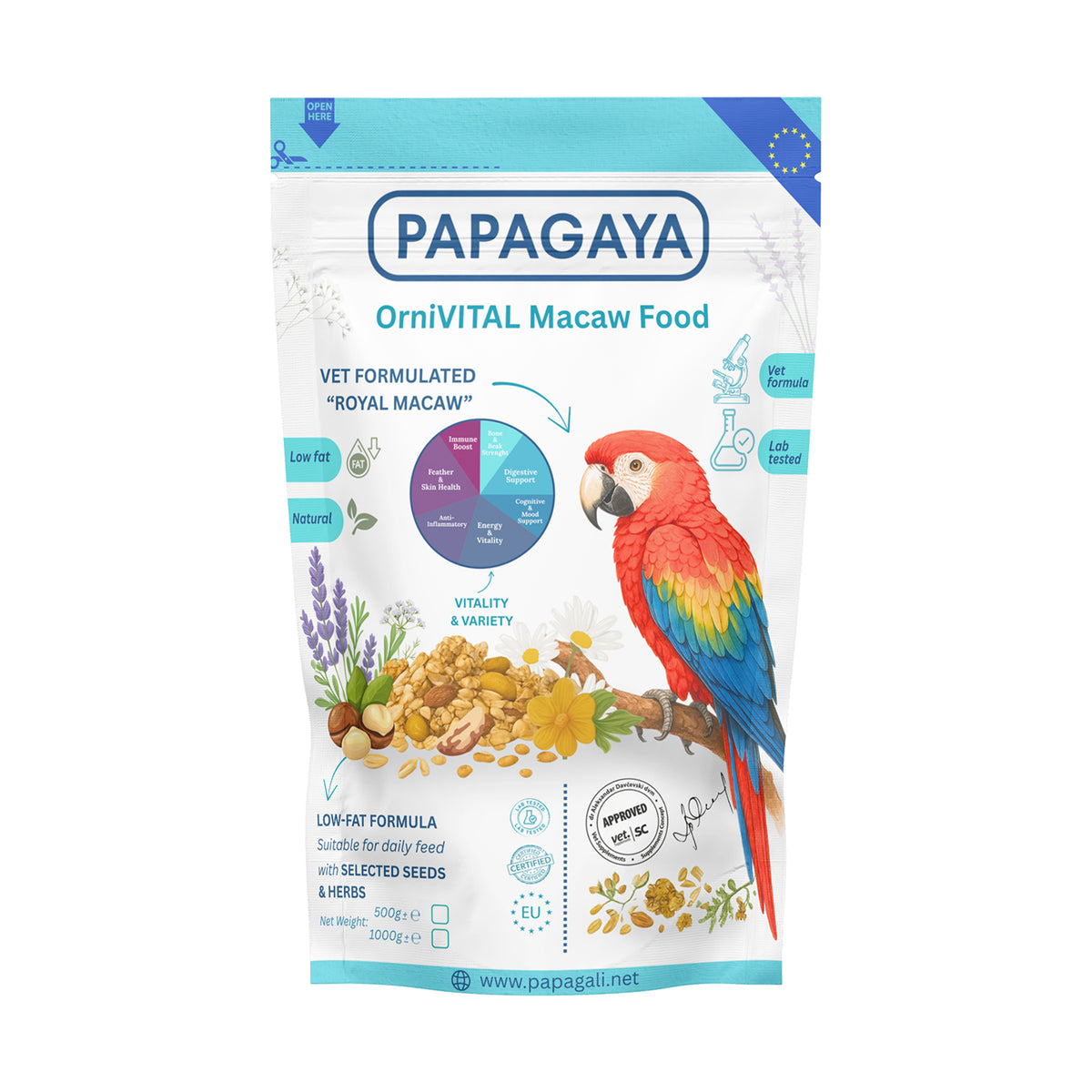 Papagaya OrniVital Royal Macaw Hrana Hipocalorica pentru Papagali Ara