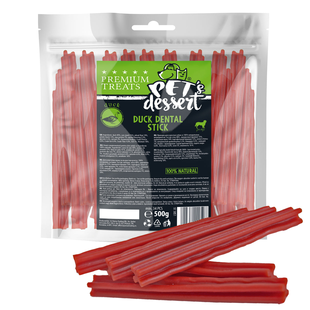 Pet's Dessert Pet's Desert Dog Duck Dental Stick 500g LSDC-35