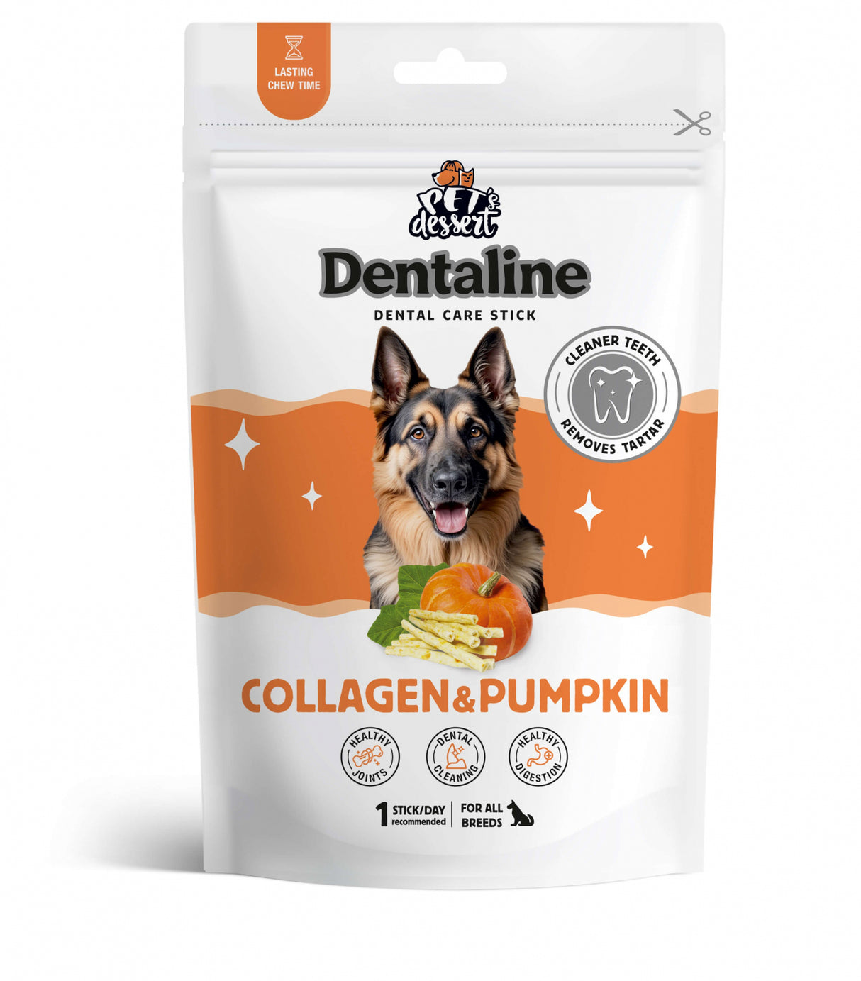 Pet's Dessert Pet's Dessert Dentaline Sticks pentru Igiena Dentara cu Colagen si Dovleac - imagine 1
