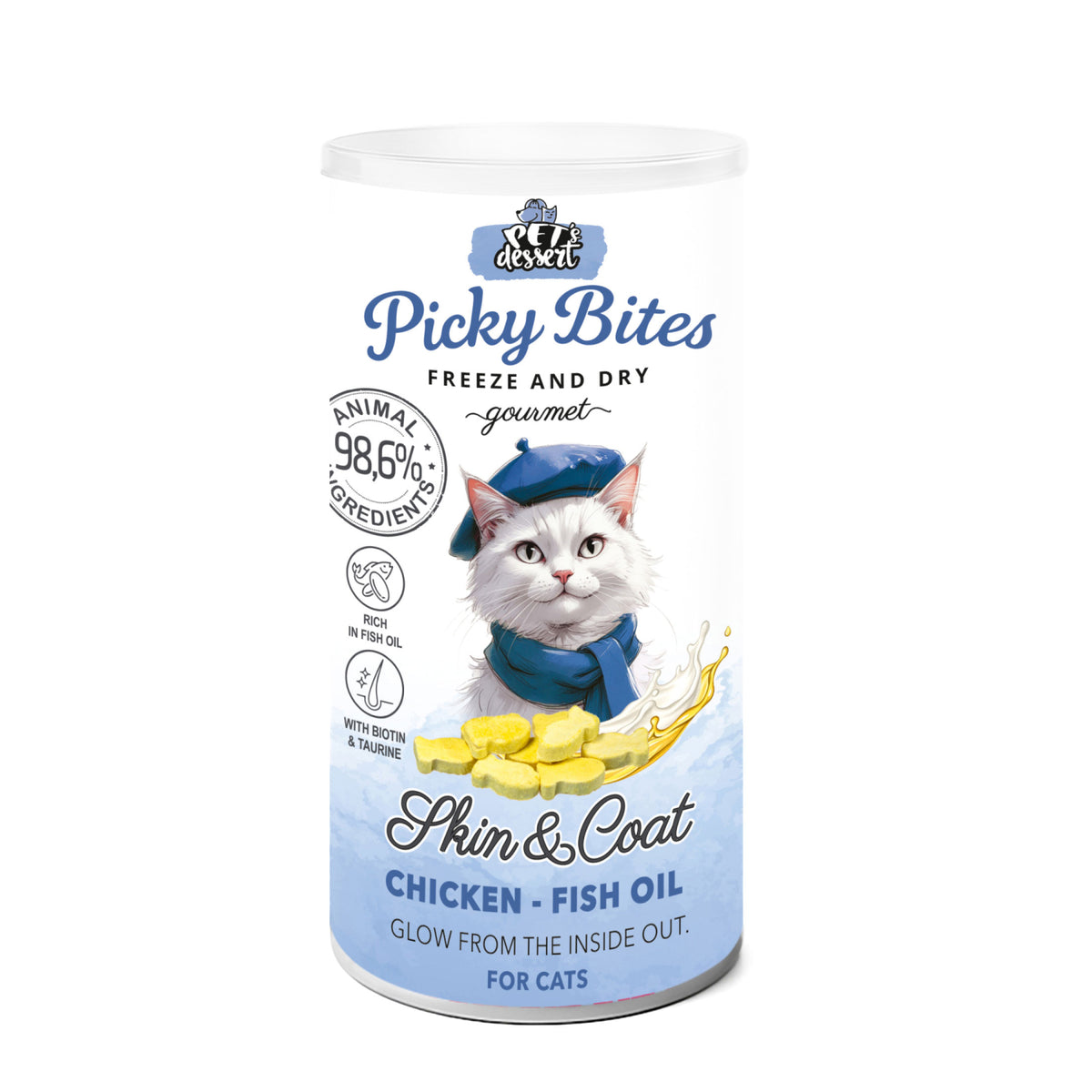 Pet’s Dessert Recompense Picky Bites Skin and Coat cu Pui si Ulei de Peste