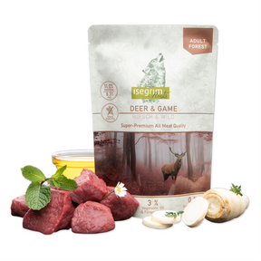 Isegrim Pouch Isegrim Dog Adult cu Carne de Caprioara si Vanat 410 Gr