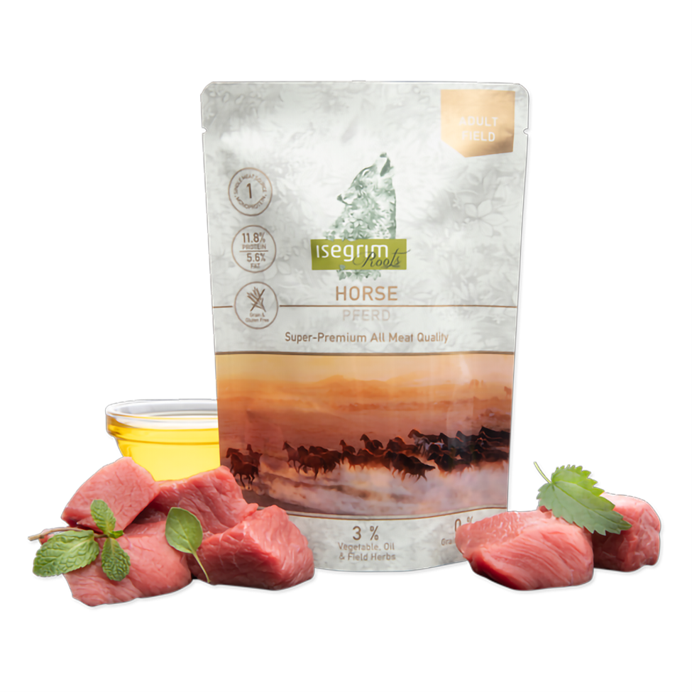 Isegrim Pouch Isegrim Dog Adult Monoprotein cu Carne de Cal 410 Gr