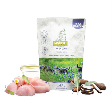 Isegrim Pouch Isegrim Dog Adult Monoprotein Mountain cu Carne de Curcan 410 Gr