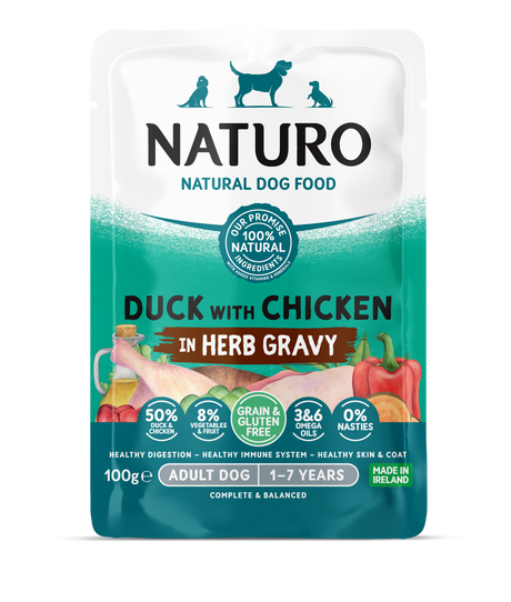 Naturo Pouch Naturo Dog Adult Grain&Gluten Free cu Rata si Pui 100 Gr - imagine 1