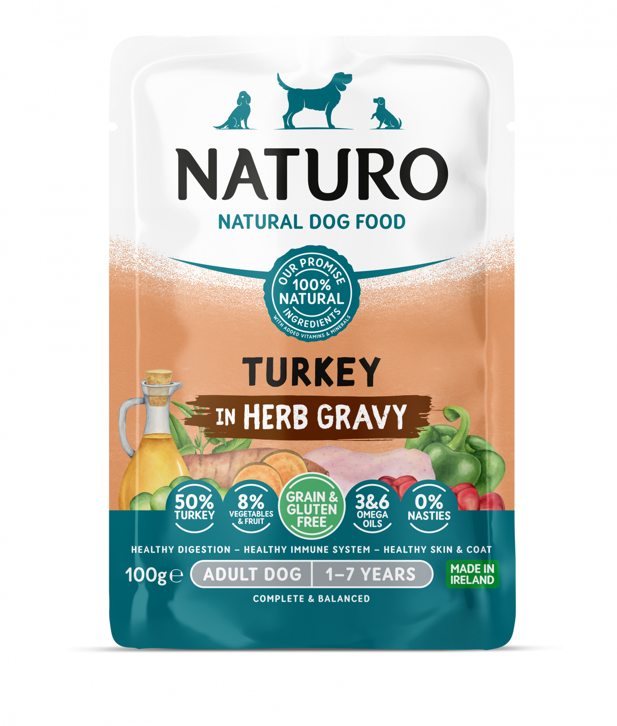 Naturo Pouch Naturo Dog Adult Grain&Gluten Free Curcan in Sos 100 Gr - imagine 1