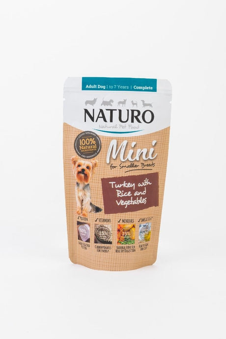 Pouch Naturo Dog Adult Mini cu Carne de Curcan si Orez 150 Gr