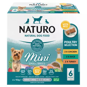 Naturo Pouch Naturo Dog Adult Mini Variety Pack cu Pui, Rata si Curcan 6 Buc - imagine 1