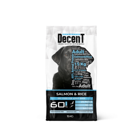Decent DecenT Adult Dog Sensitive Skin cu Somon si Orez 15 Kg