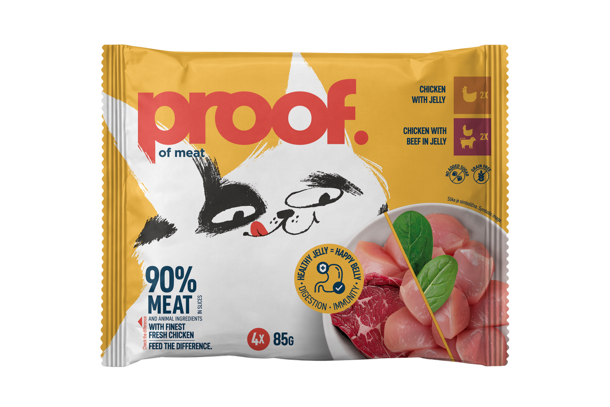 Proof Multipack Hrana Umeda pentru Pisici cu Pui si Pui/Vita in Jeleu 4x85 Gr