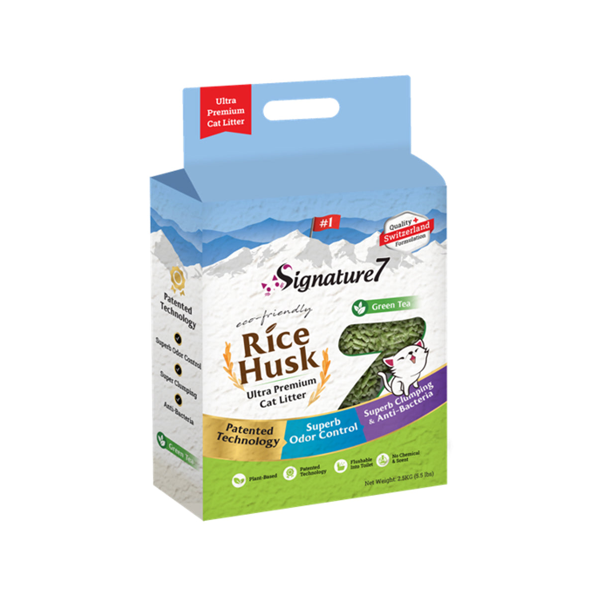 Signature 7 Signature7 Asternut Igienic Green Tea Rice Husk 7 L - imagine 1